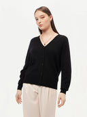 Women's Cashmere 3D Button-up Cardigan Black - Gobi Cashmere #color_black