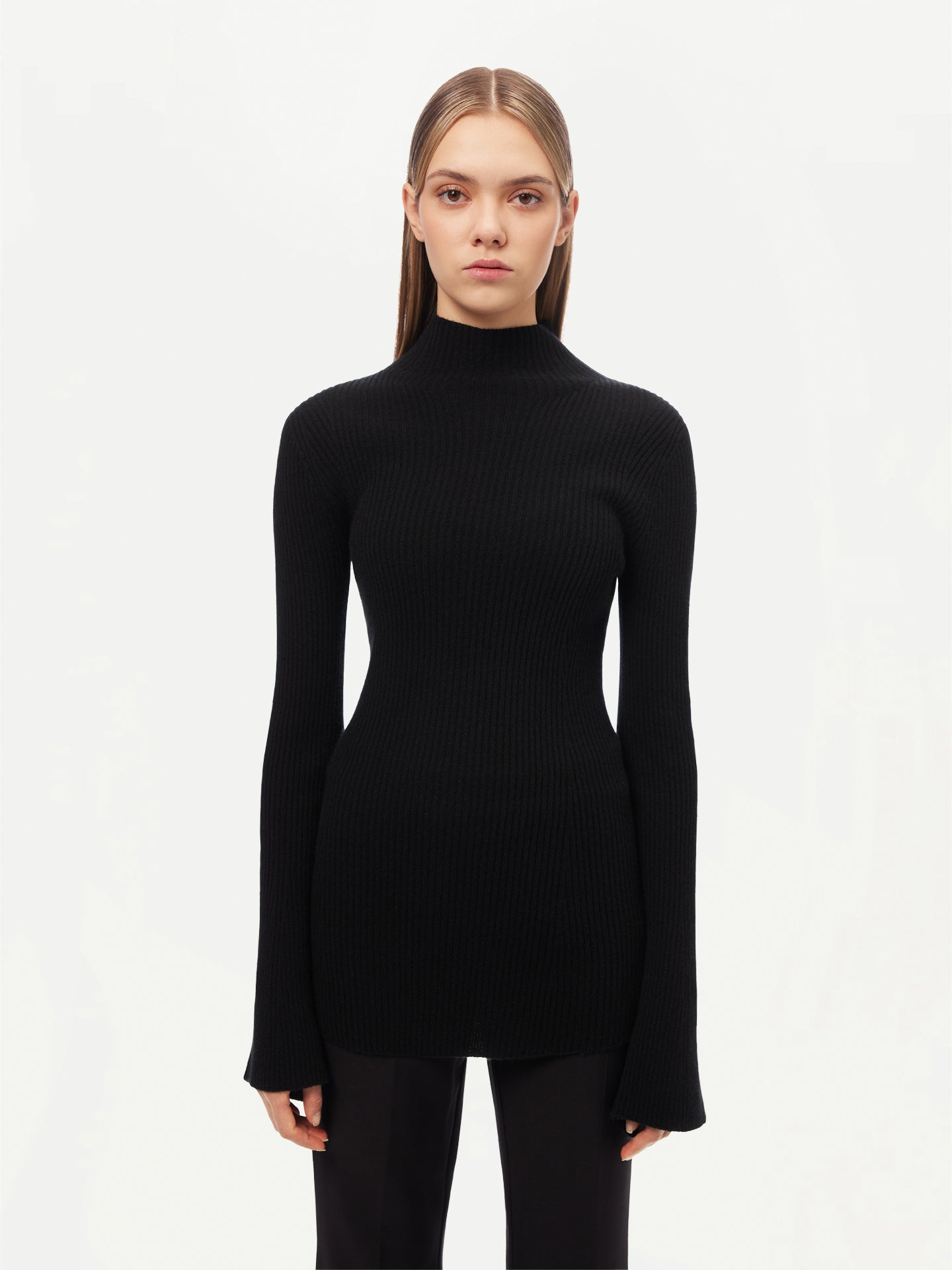 GOBI Cashmere Bell-Sleeve Sweater Black - 3D-Knit Collection