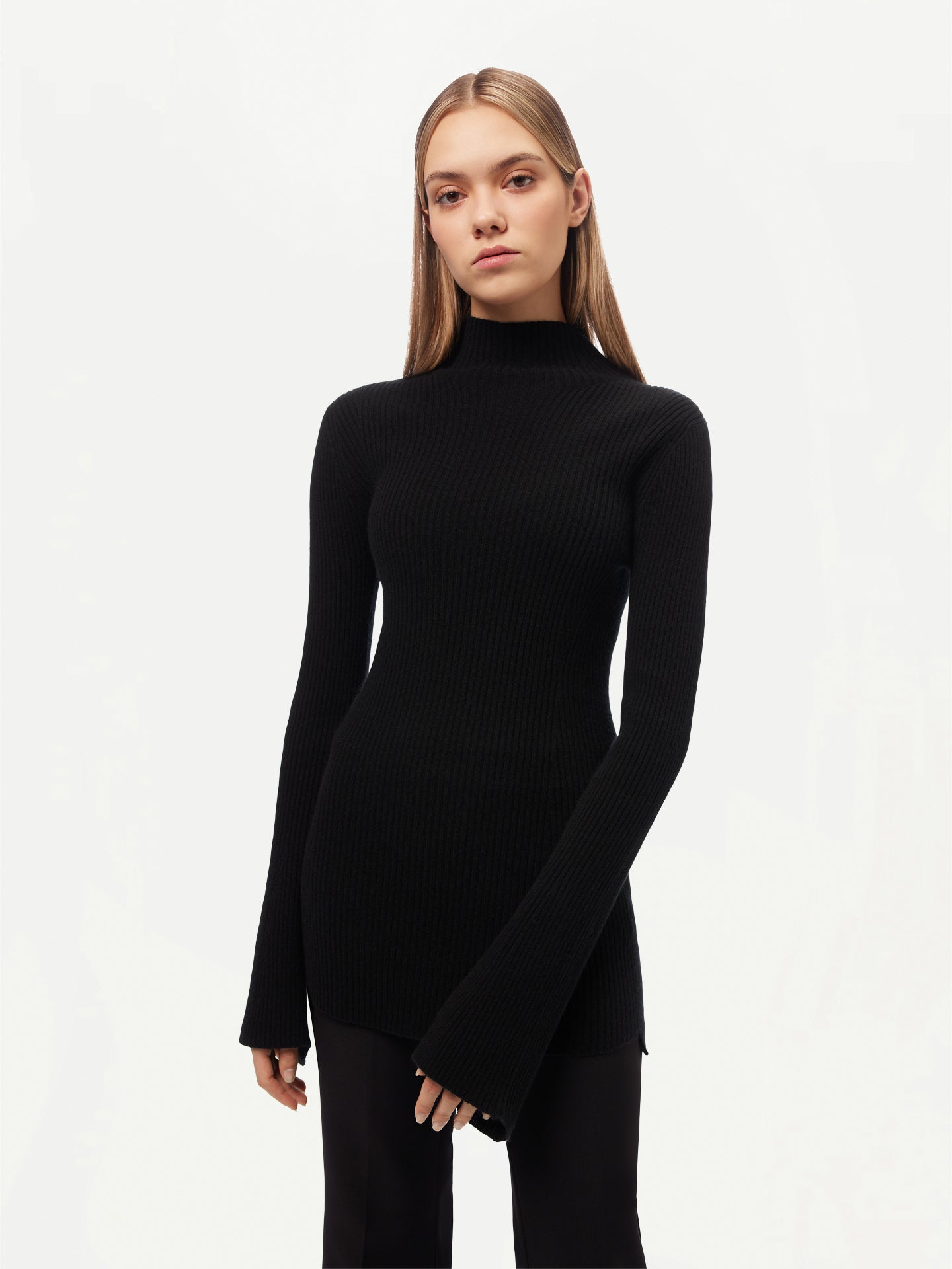 Women's GOBI Cashmere Bell-Sleeve Sweater Black - 3D-Knit Collection