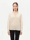 Women's Cashmere 3D Button-up Cardigan White - Gobi Cashmere #color_off-white