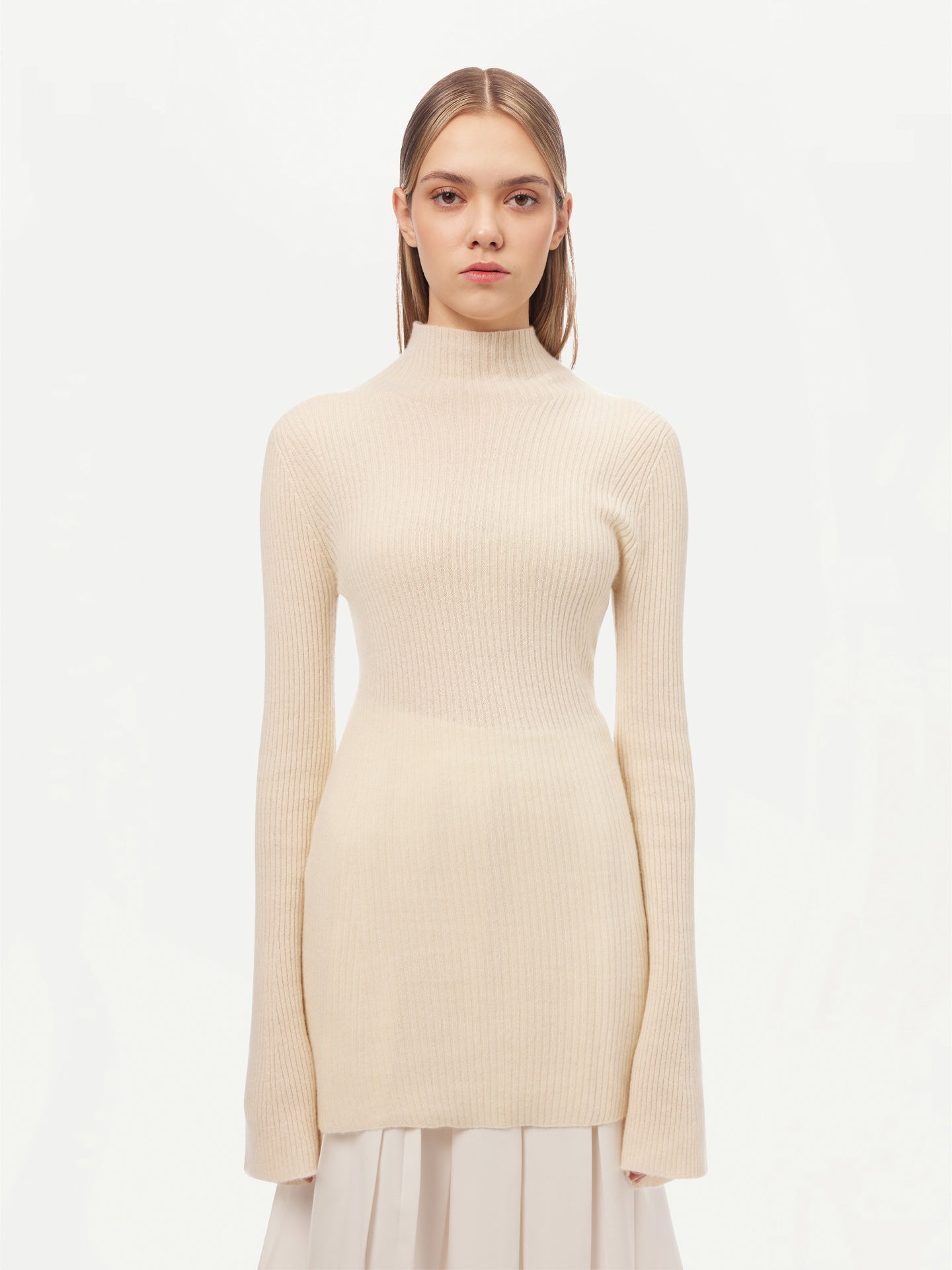 Women's GOBI Cashmere Bell-Sleeve Sweater Off White - 3D-Knit Collection