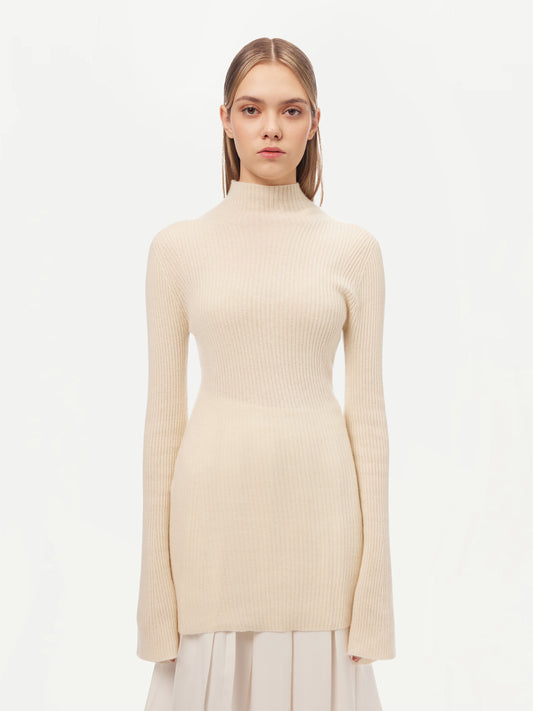 Women's GOBI Cashmere Bell-Sleeve Sweater Off White - 3D-Knit Collection