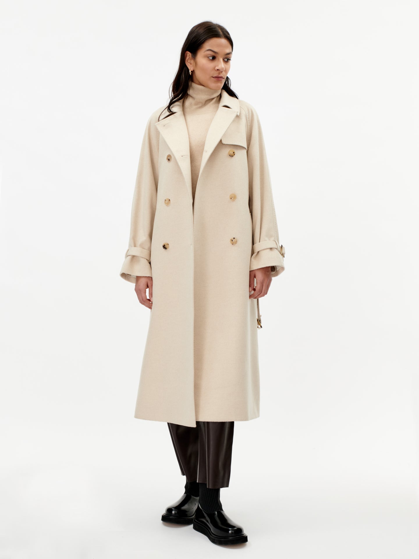 Women's Double Breasted Cashmere Trench Coat Beige - Gobi Cashmere