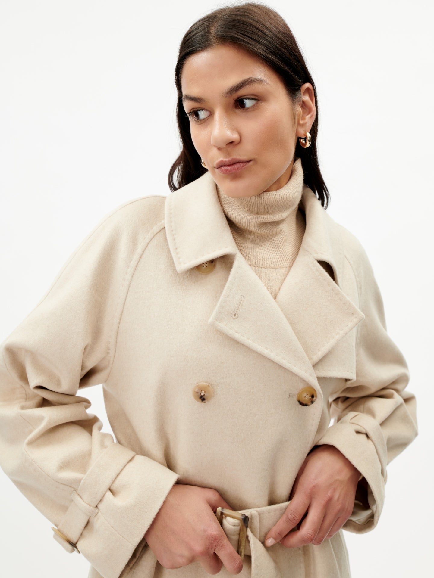 Double Breasted Cashmere Trench Coat Beige - Gobi Cashmere