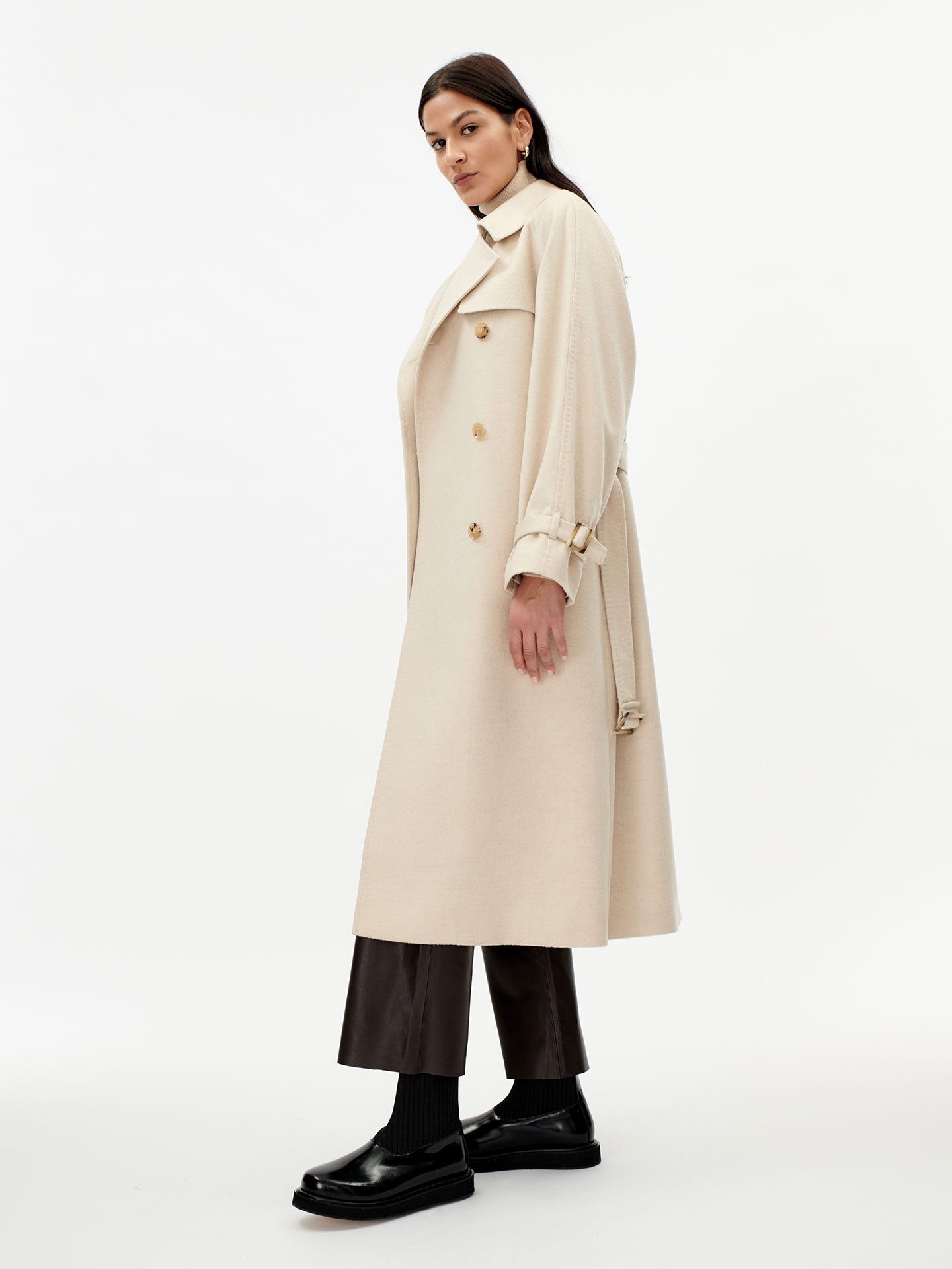 Double Breasted Cashmere Trench Coat Beige - Gobi Cashmere