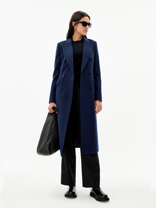 Women's Cashmere Peak Lapel Long Coat Navy - Gobi Cashmere 