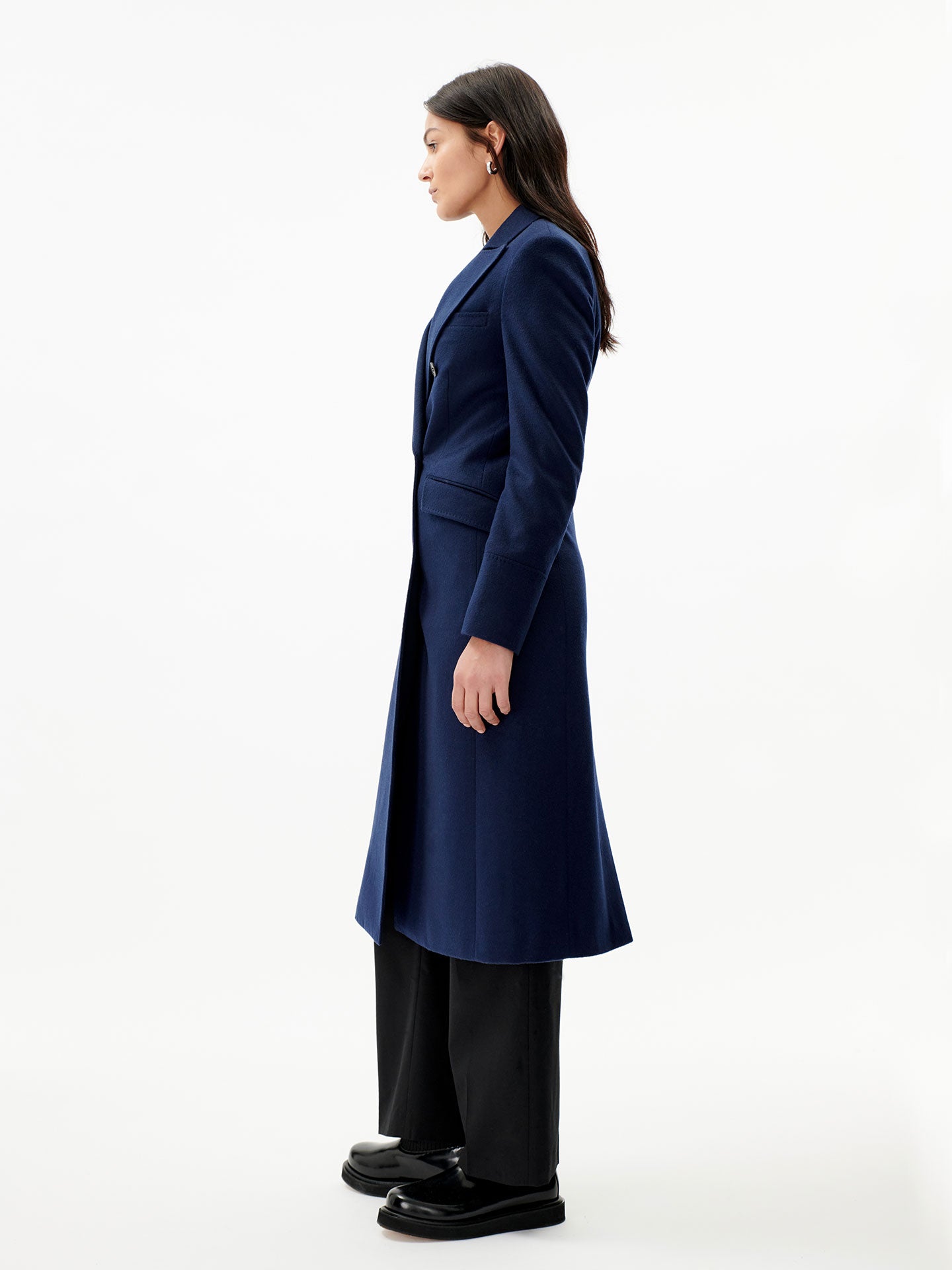 Women's Cashmere Peak Lapel Long Coat Navy - Gobi Cashmere 