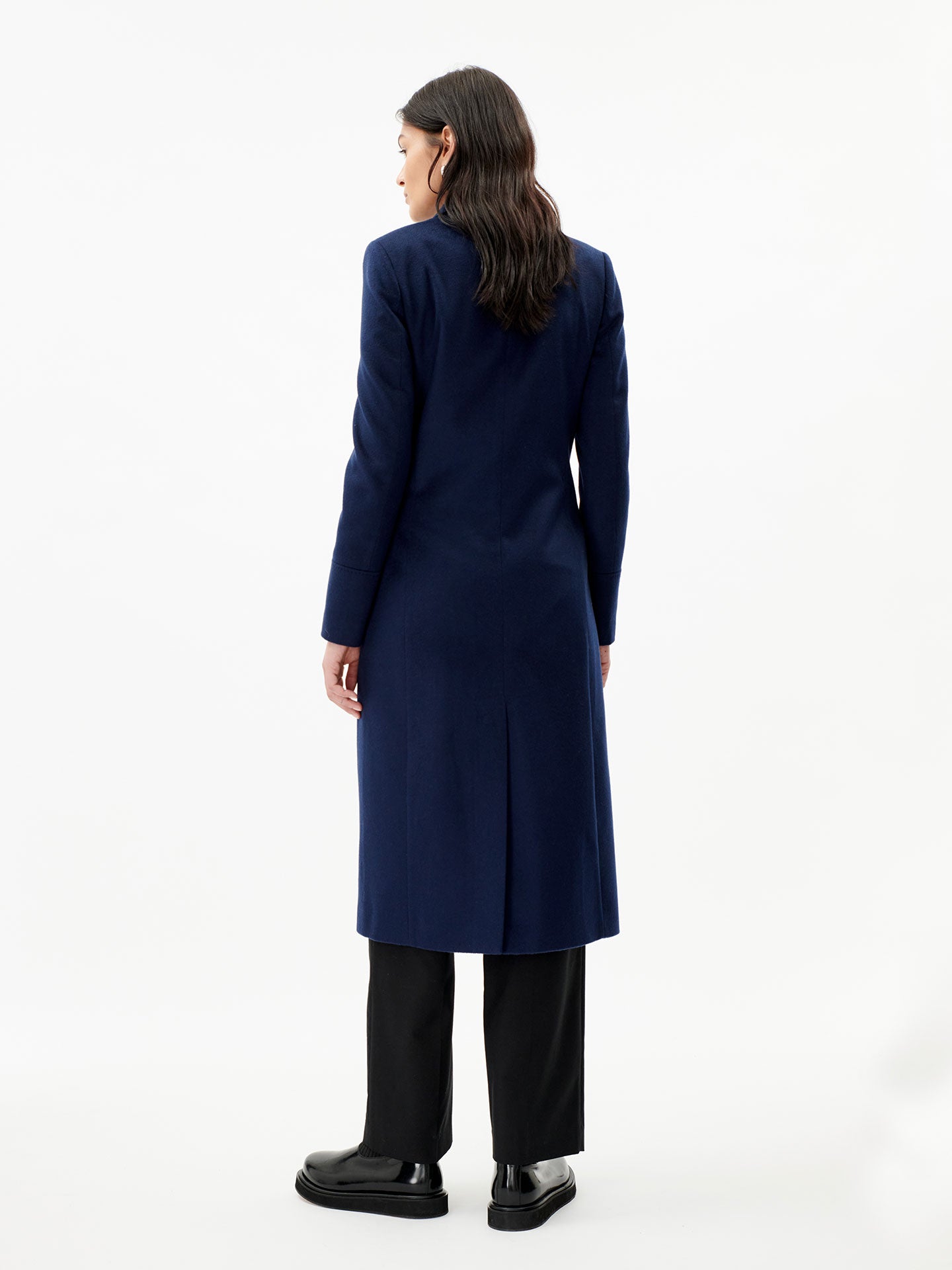 Women's Cashmere Peak Lapel Long Coat Navy - Gobi Cashmere 