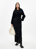 Women's CashmereDouble Breasted Cashmere Trench Coat Black - Gobi Cashmere #color_black