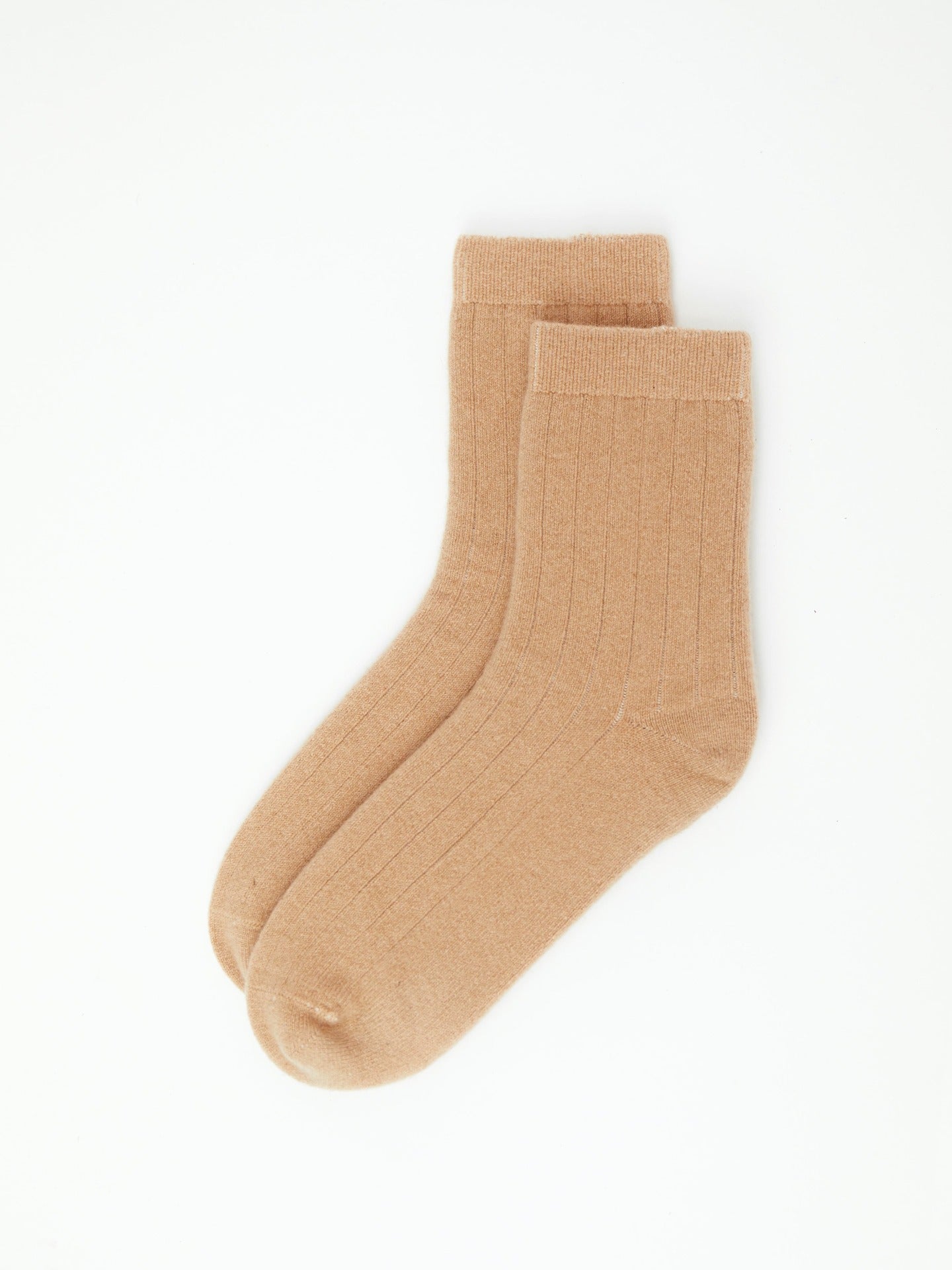 Unisex Cashmere Rib Knit Socks Light Camel - Gobi Cashmere