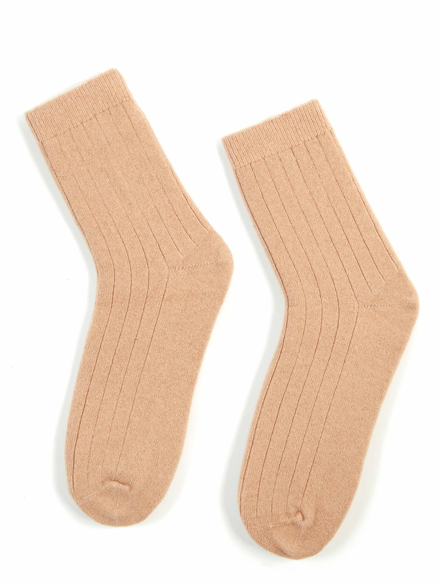 Unisex Cashmere Rib Knit Socks Light Camel - Gobi Cashmere