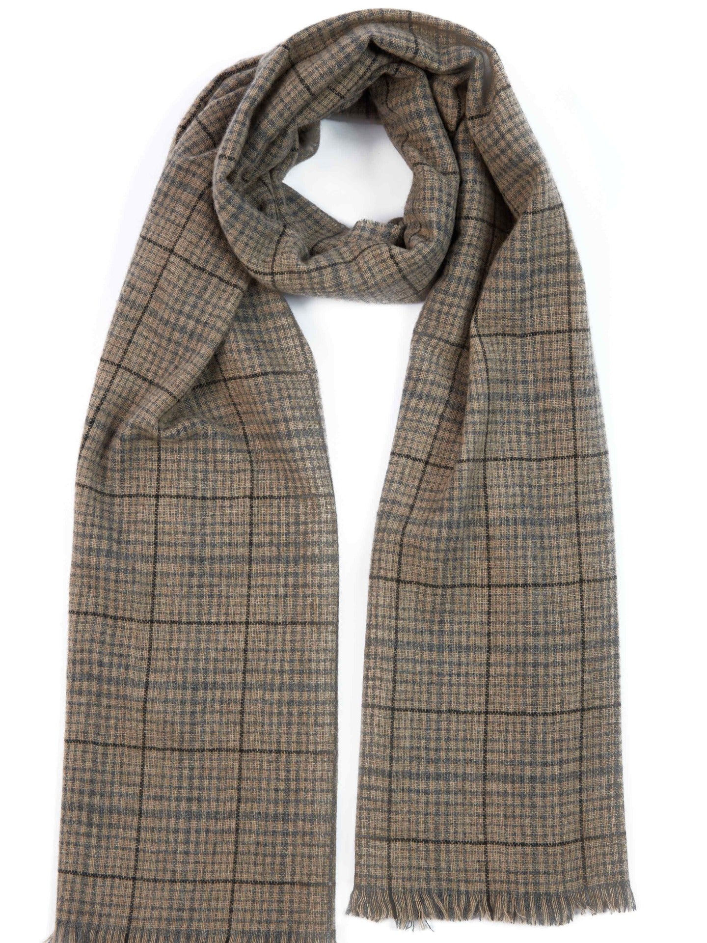 Men's Cashmere Micro Check Scarf Taupe - Gobi Cashmere