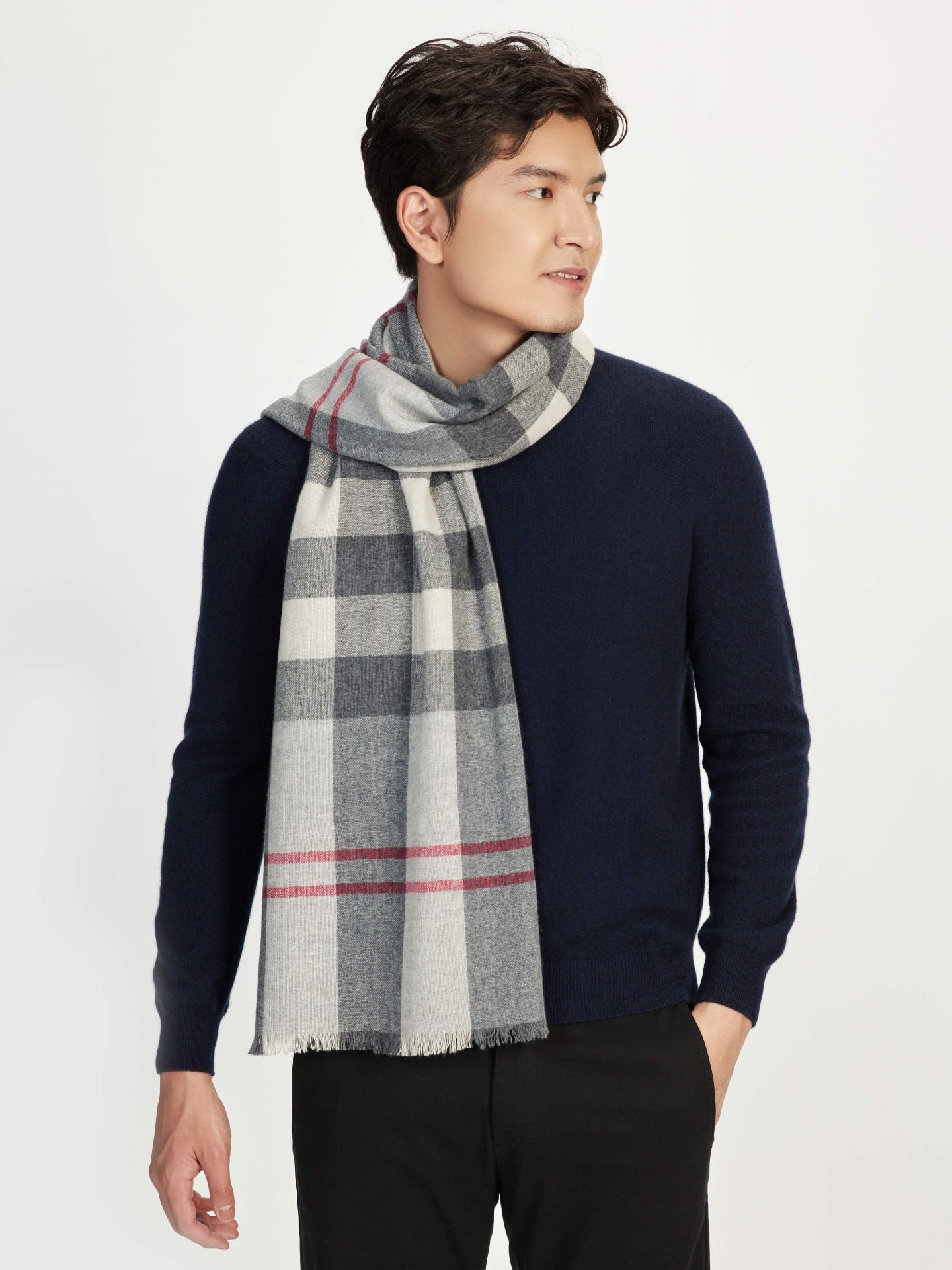 Men's Cashmere Micro Check Scarf Vapor Blue - Gobi Cashmere