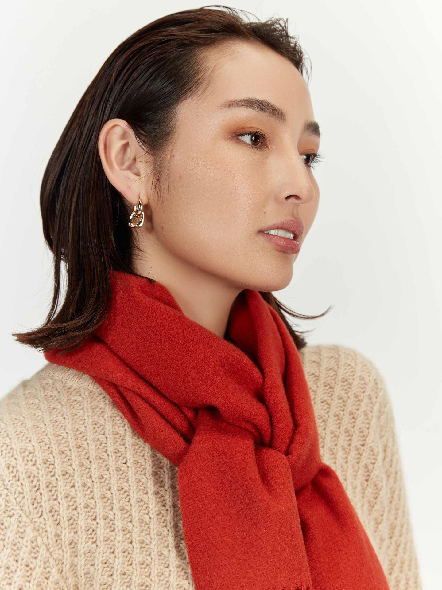 Unisex Cashmere Fringed Scarf Red Clay - Gobi Cashmere