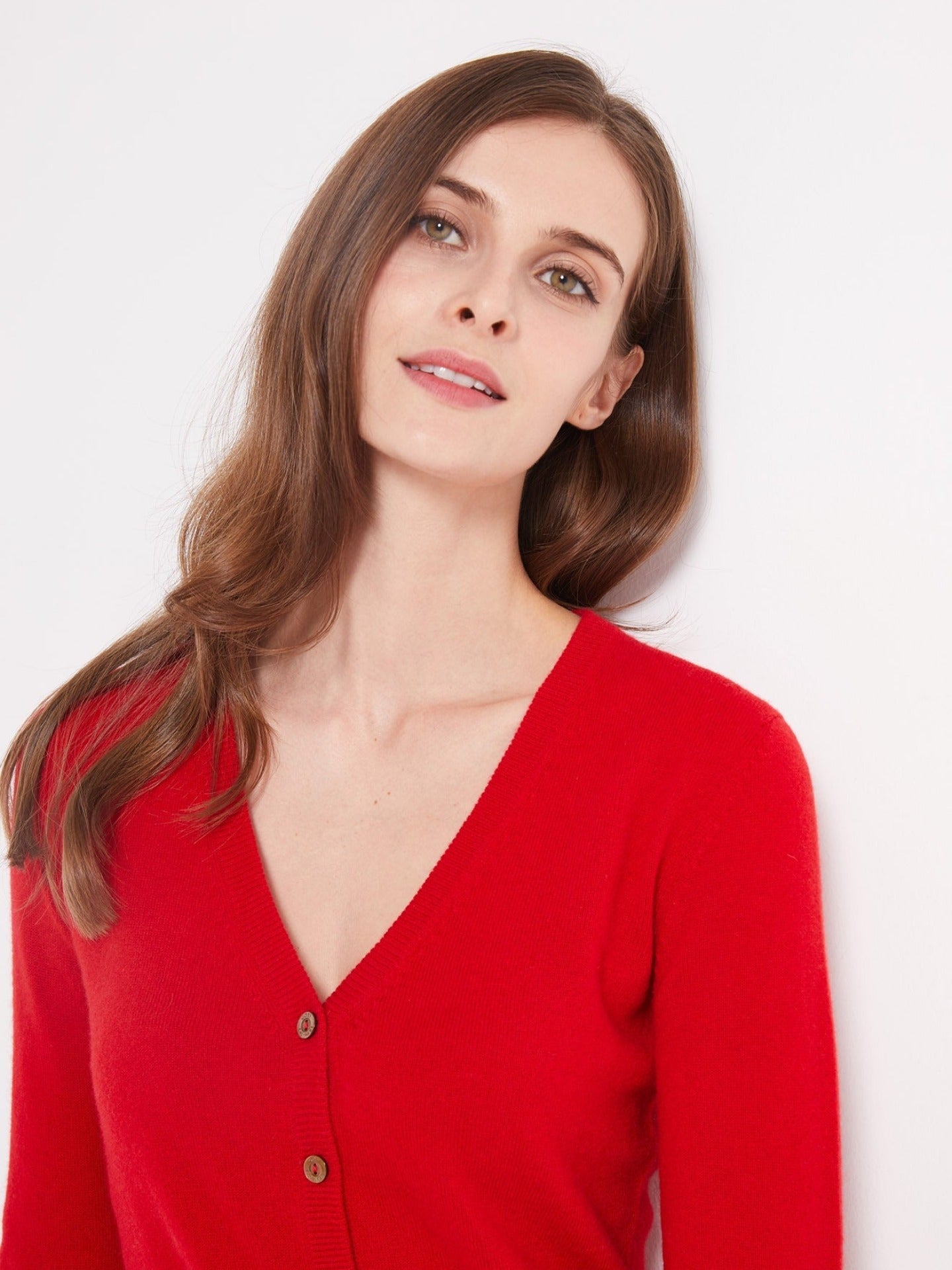 Women's Cashmere V-neck Cardigan Red - Gobi Cashmere