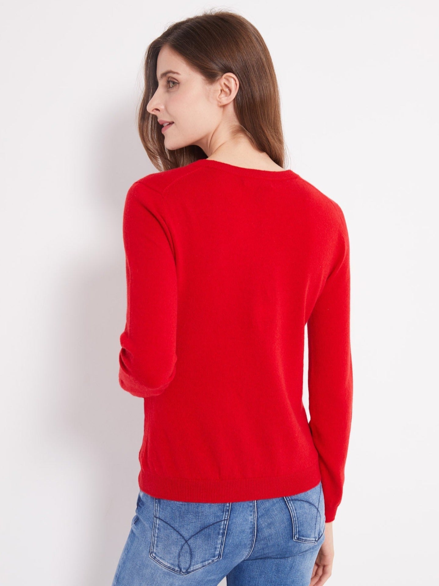 Women's Cashmere V-neck Cardigan Red - Gobi Cashmere