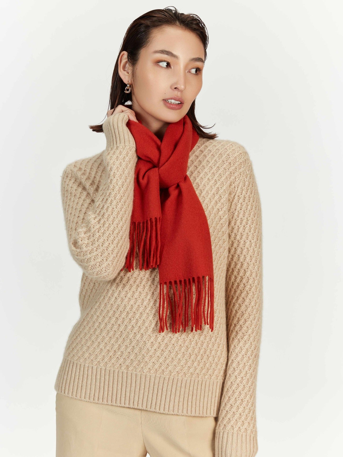 Unisex Cashmere Fringed Scarf Red Clay - Gobi Cashmere