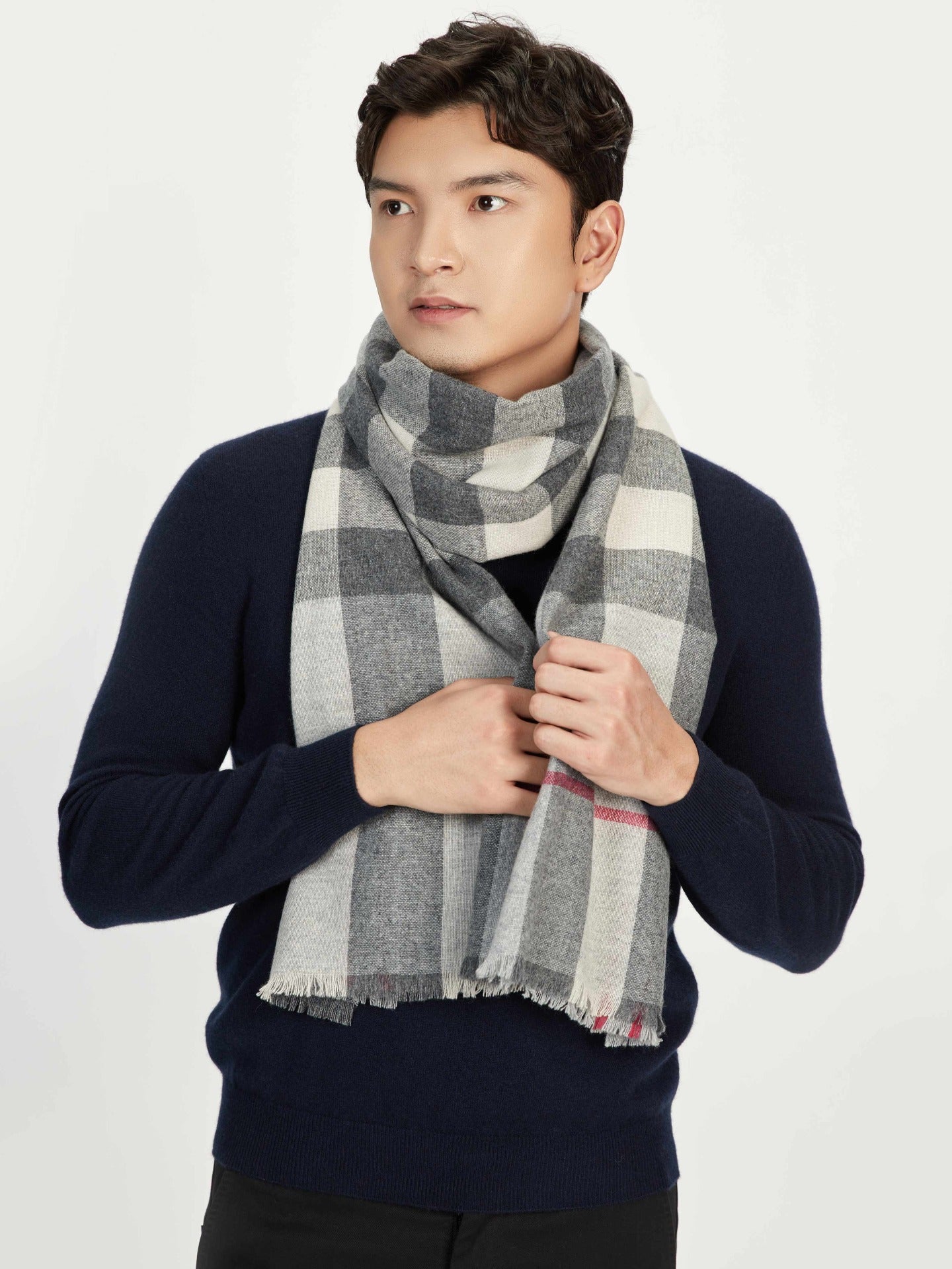 Men's Cashmere Micro Check Scarf Vapor Blue - Gobi Cashmere