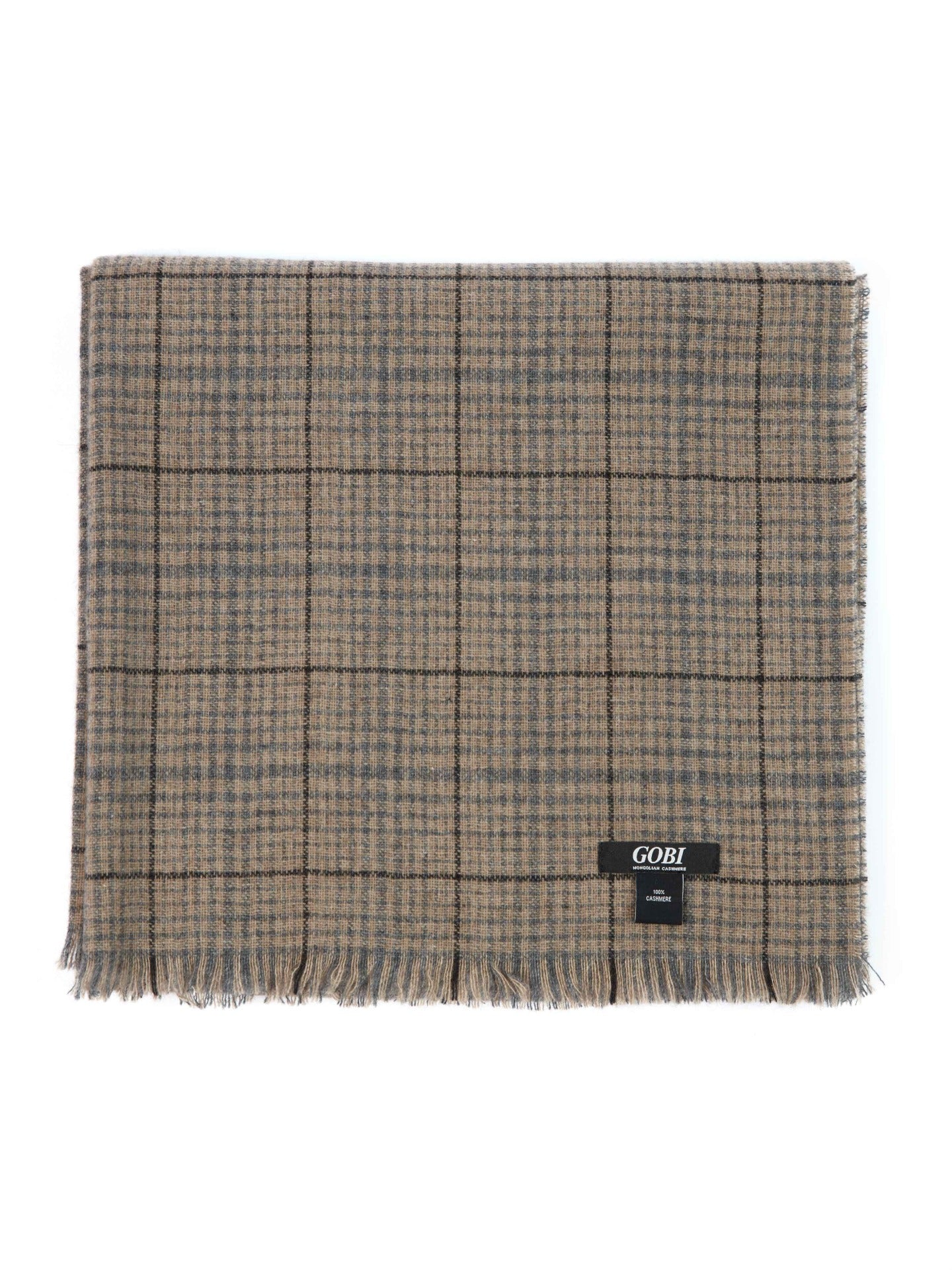 Men's Cashmere Micro Check Scarf Taupe - Gobi Cashmere