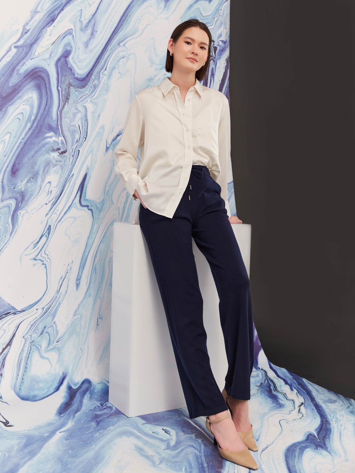 Women's Cashmere  Straight Leg Jogger Navy - Gobi Cashmere