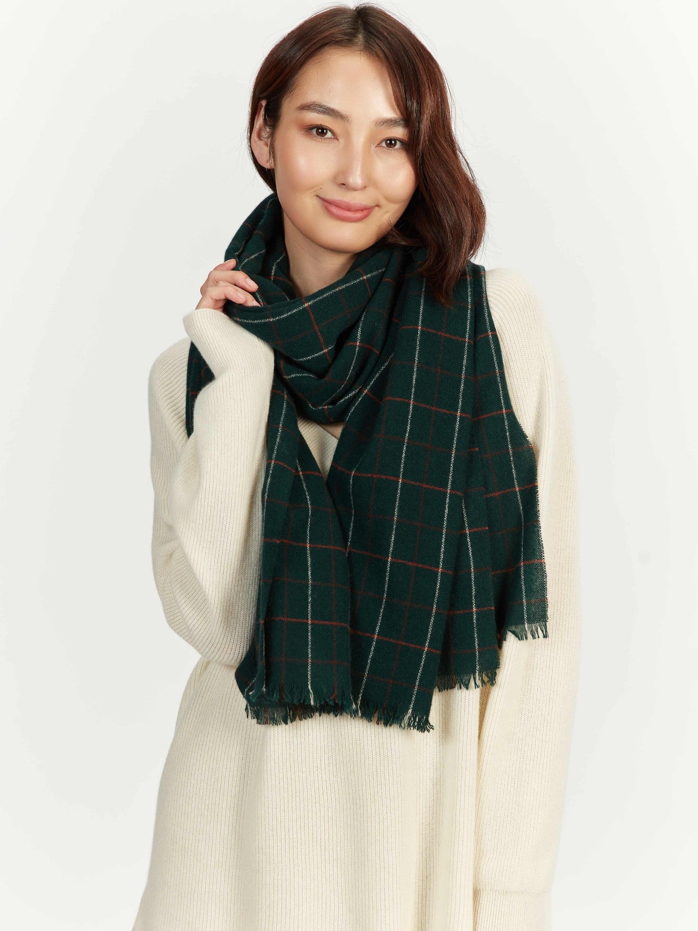 Men's Cashmere Micro Check Scarf Dark Green - Gobi Cashmere