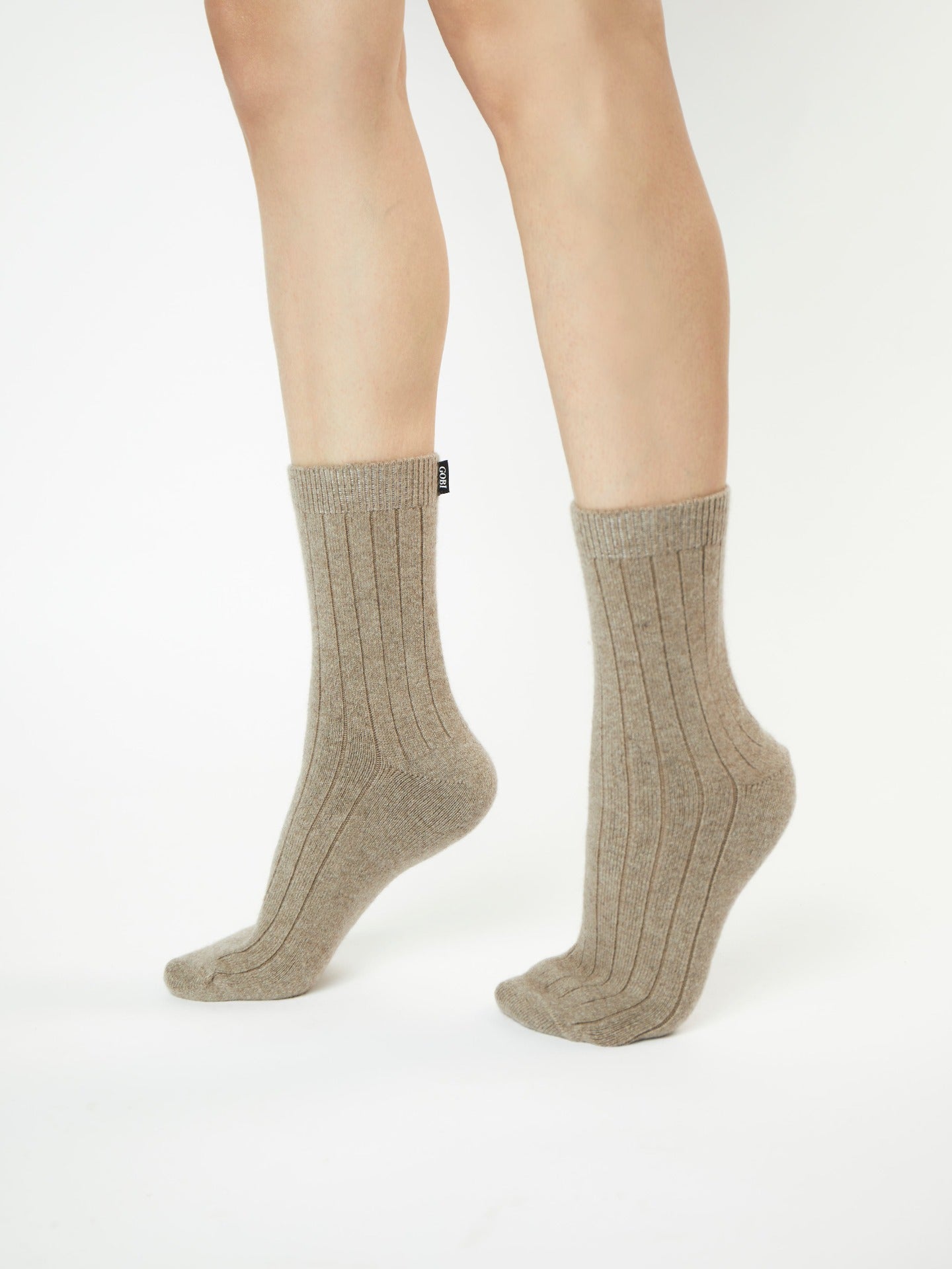 Unisex Cashmere Rib Knit Socks Taupe- Gobi Cashmere