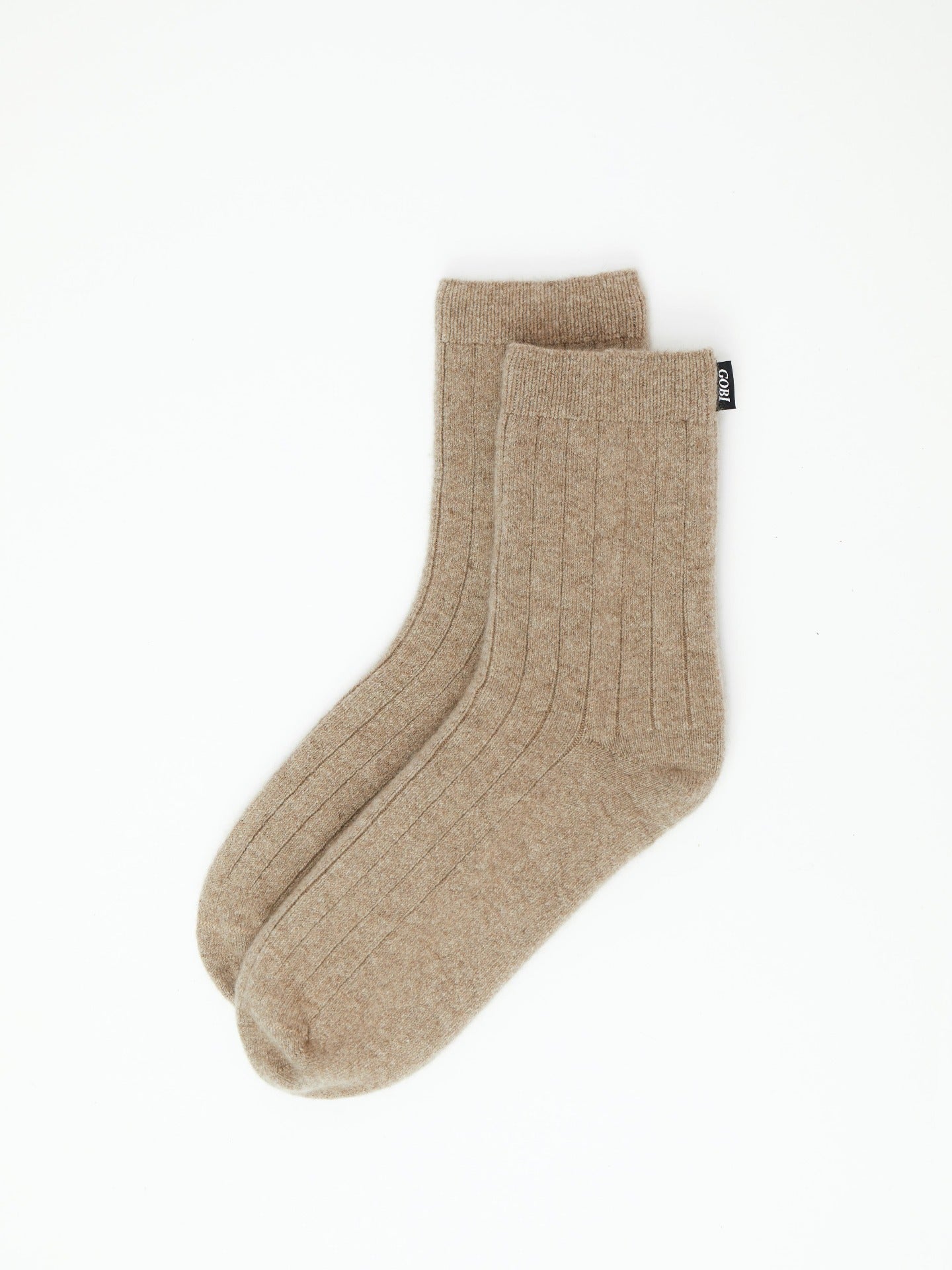 Unisex Cashmere Rib Knit Socks Taupe- Gobi Cashmere