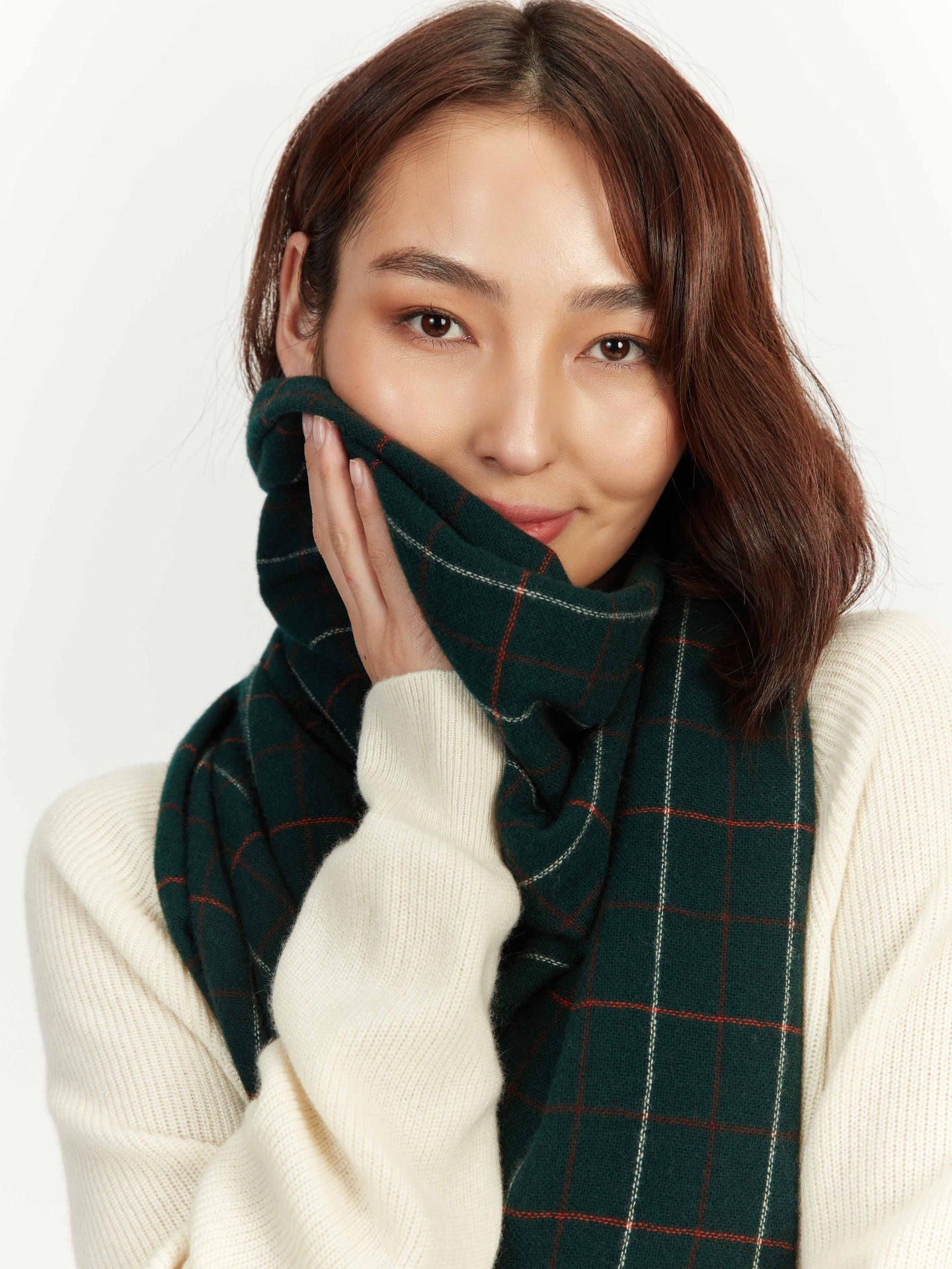 Men's Cashmere Micro Check Scarf Dark Green - Gobi Cashmere