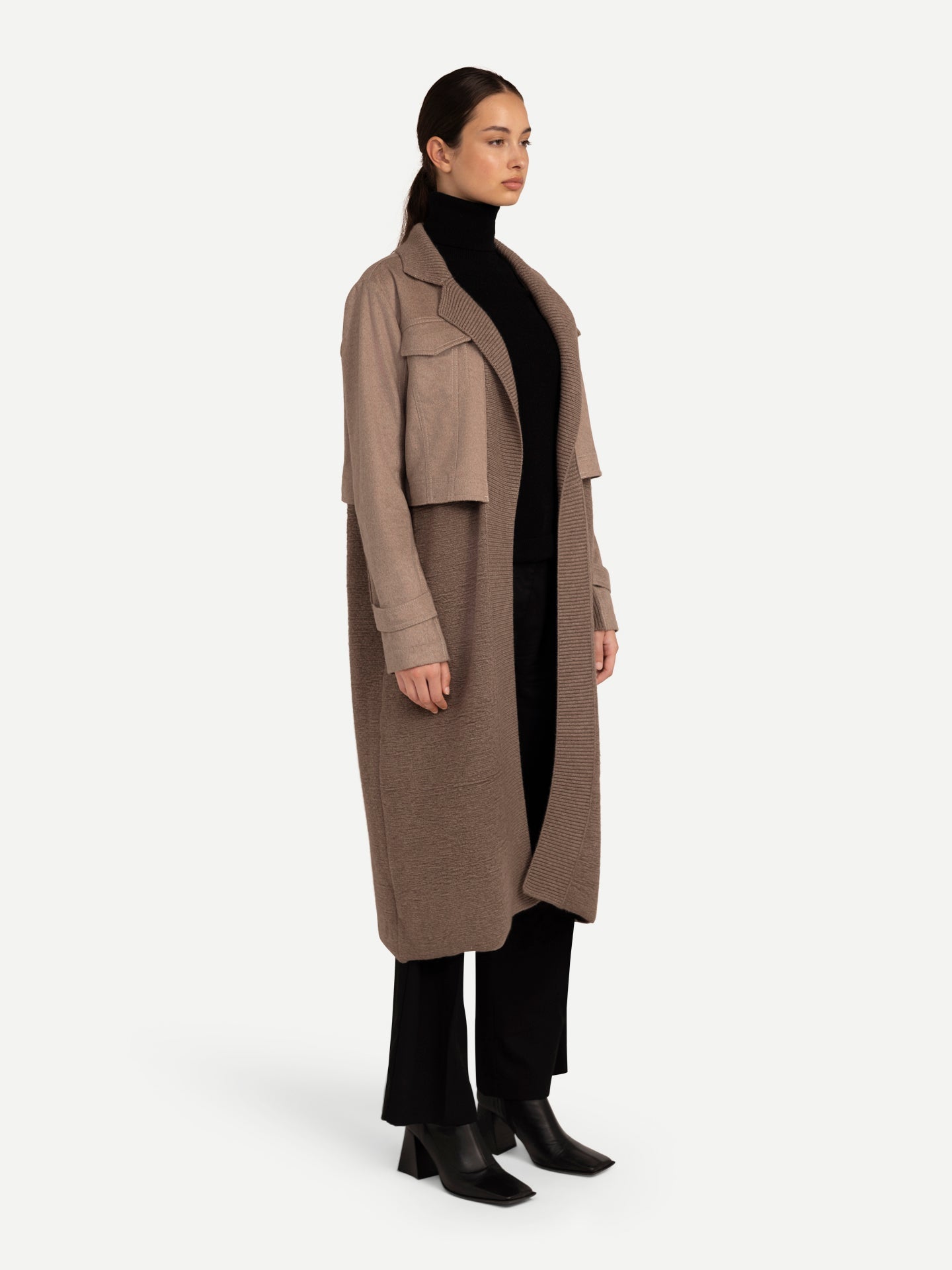 Women's Organic Cashmere Notched-Lapel Cashmere Coat Taupe - Gobi Cashmere