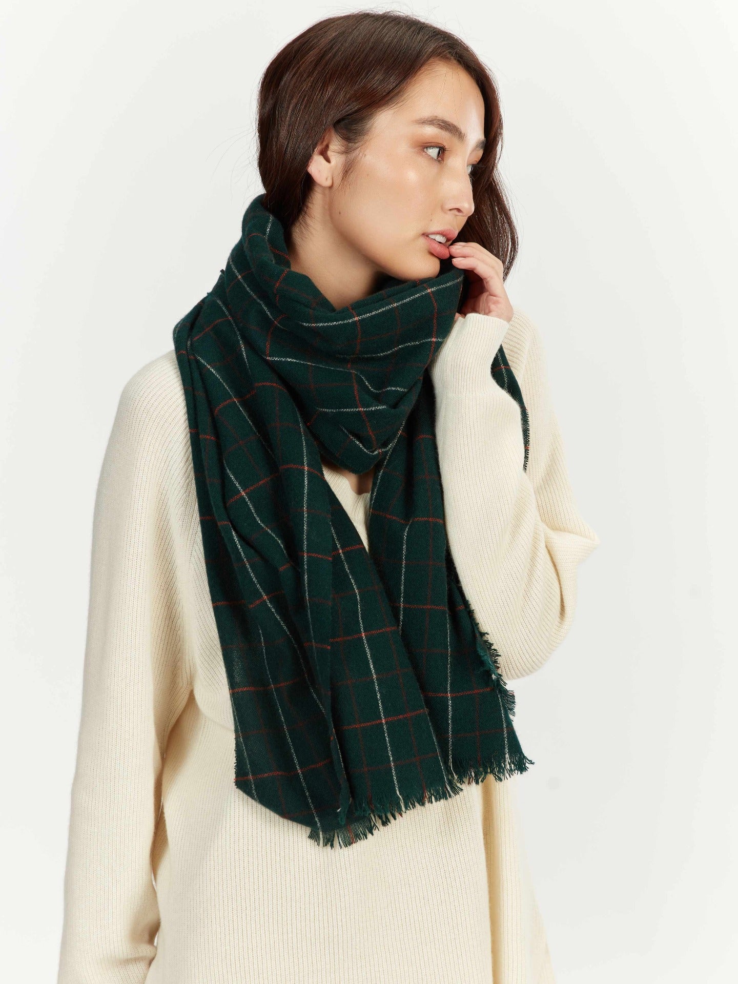 Men's Cashmere Micro Check Scarf Dark Green - Gobi Cashmere