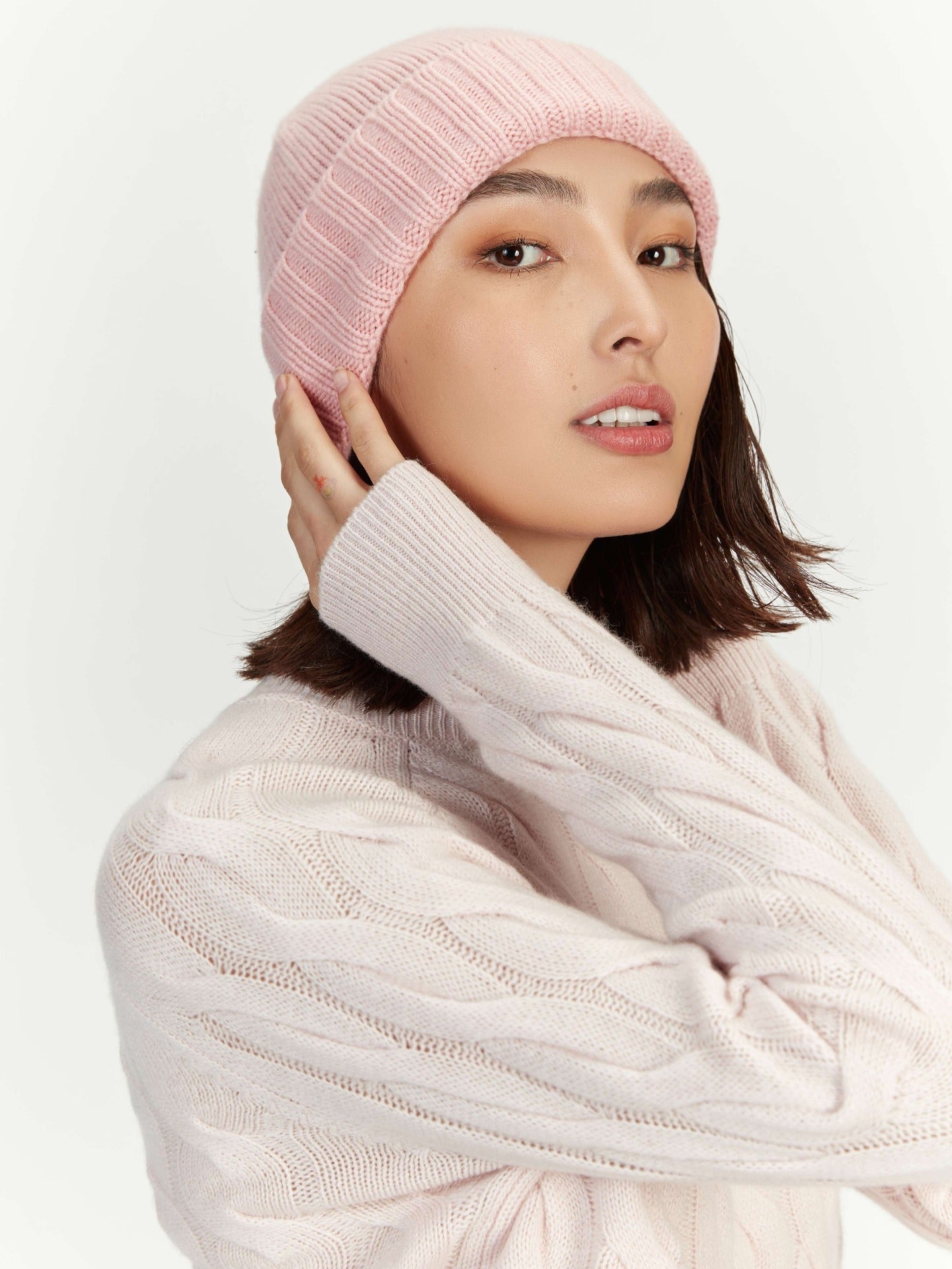 Women's Cashmere Rib Knit Hat Powder Pink - Gobi Cashmere