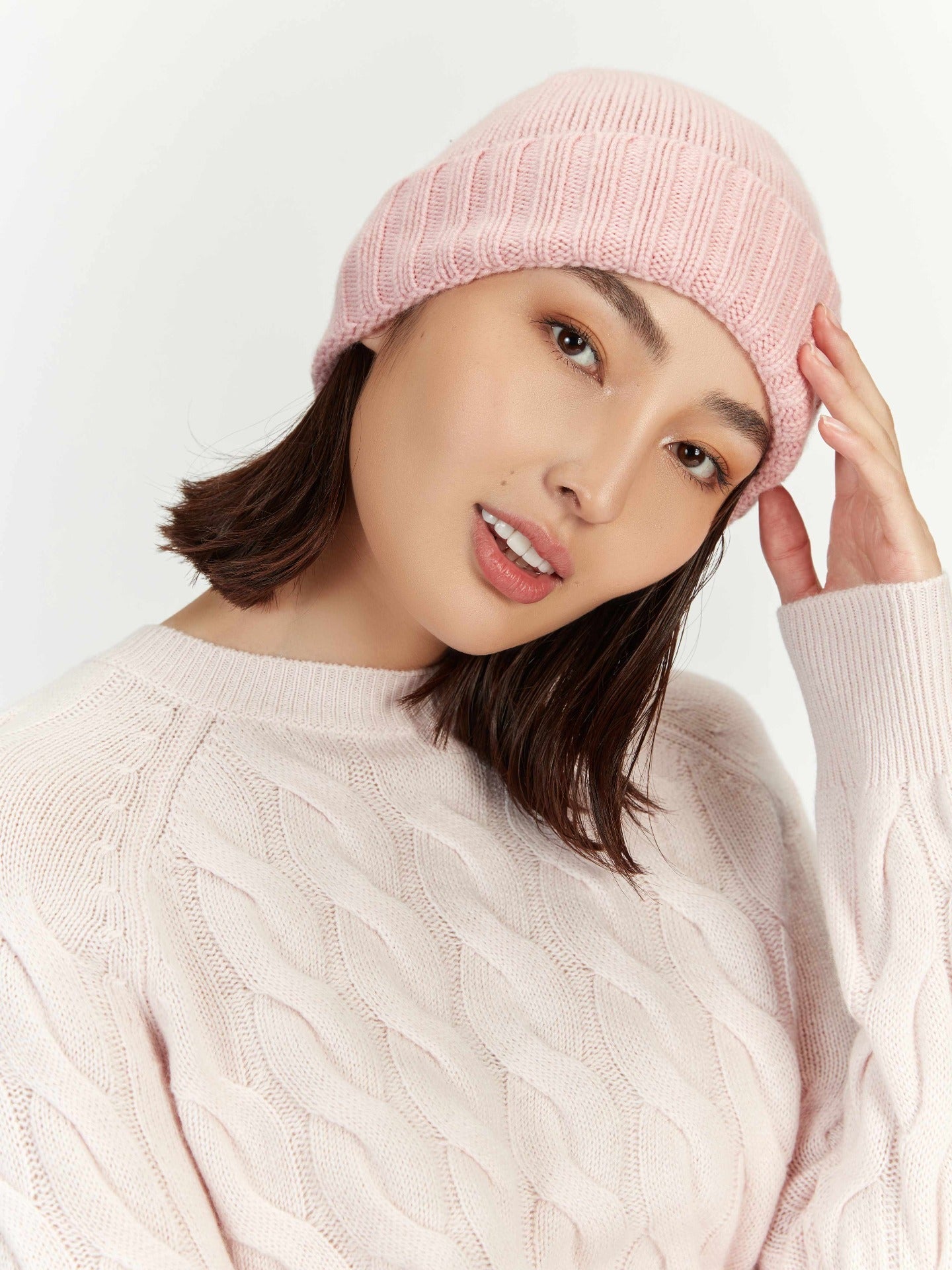 Women's Cashmere Rib Knit Hat Powder Pink - Gobi Cashmere