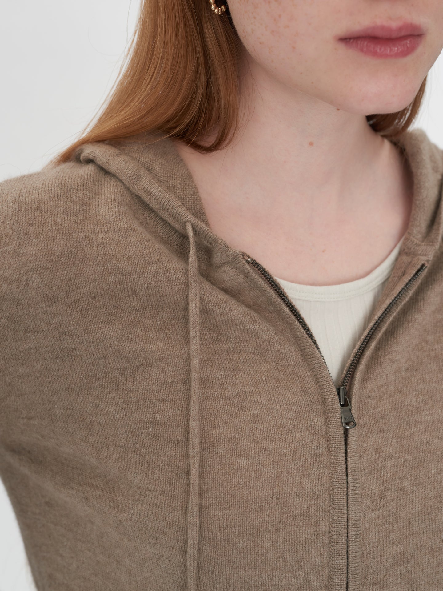 Women's Cashmere Full-Zip Hoodie Taupe - Gobi Cashmere