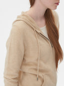 Women's Cashmere Full-Zip Hoodie Beige - Gobi Cashmere #color_beige