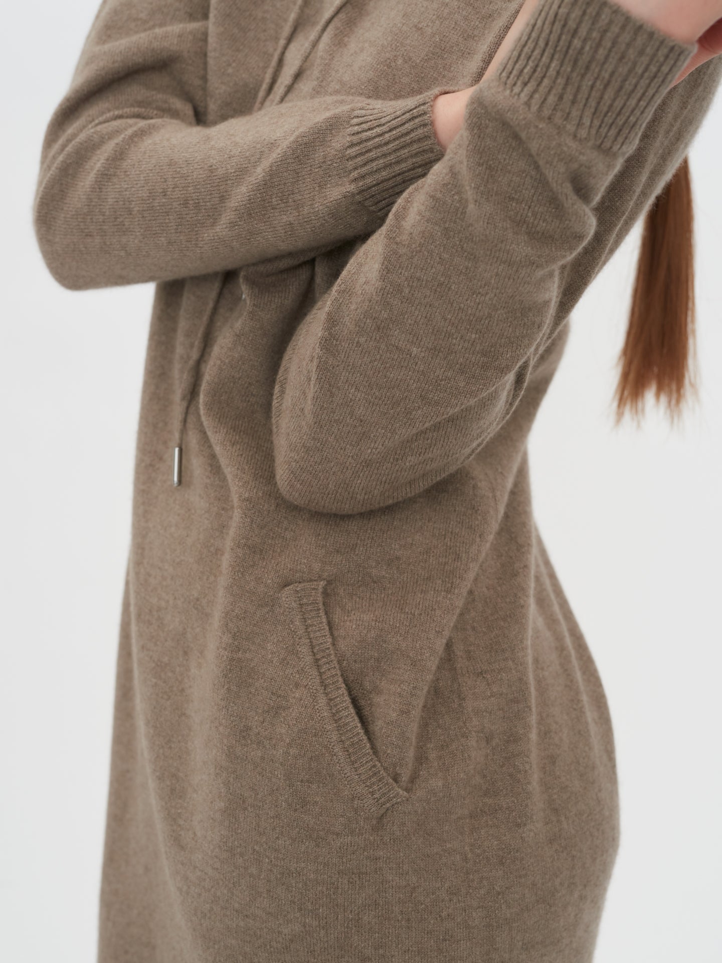 Women's Cashmere Hooded Midi Dress Taupe - Gobi Cashmere