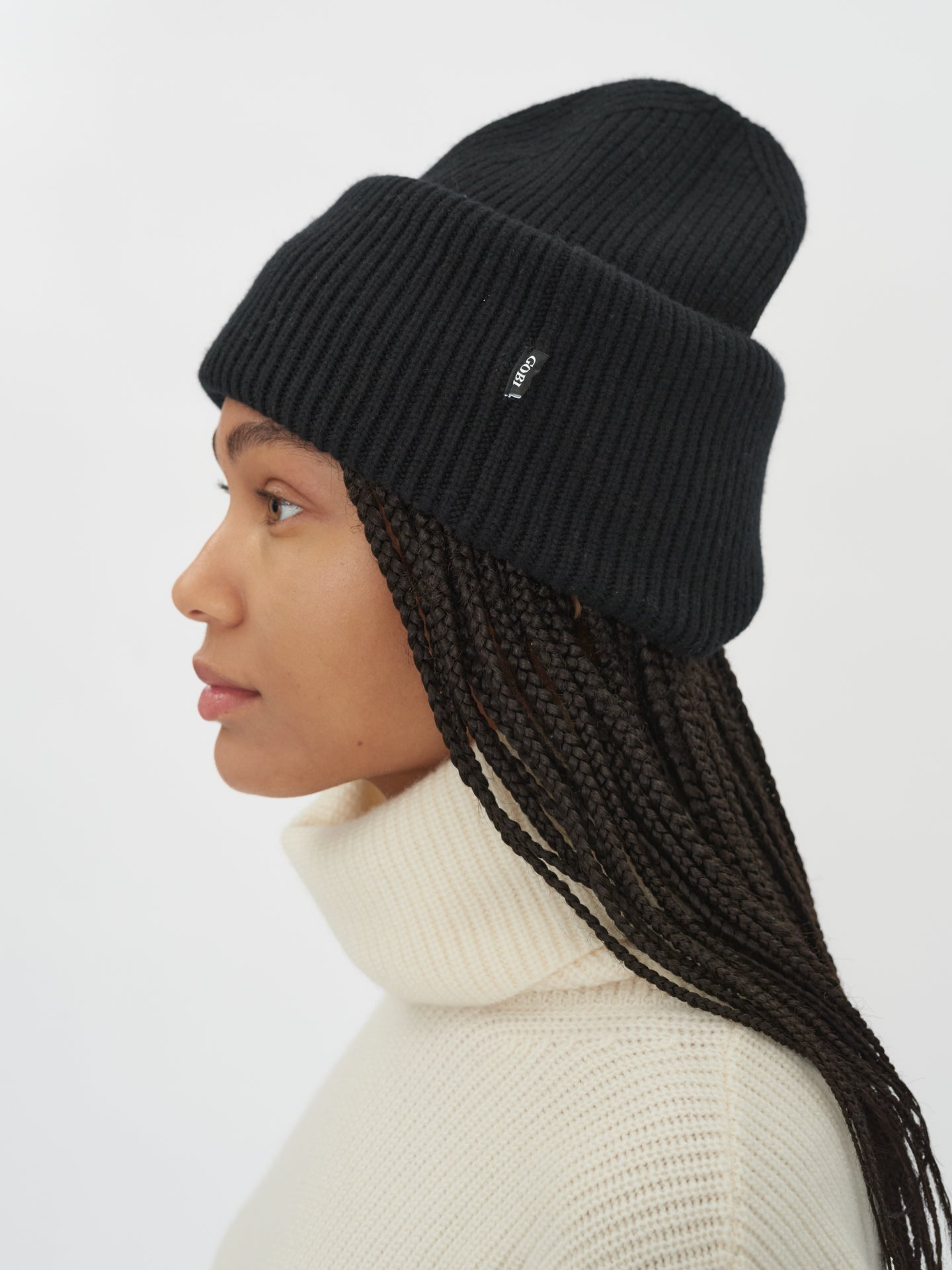 Unisex Cashmere Ribbed Chunky Beanie Black - Gobi Cashmere