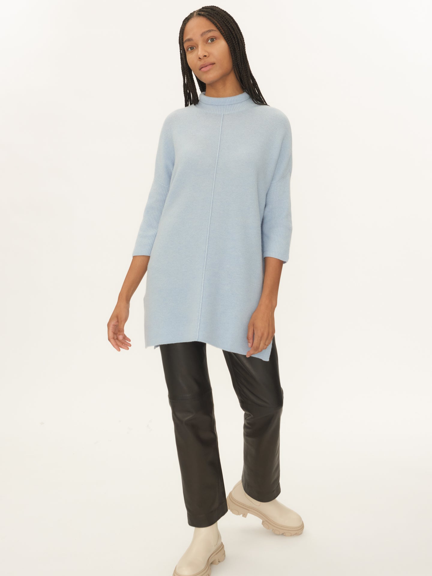 Women's Cashmere Long High Neck Sweater Winter Sky - Gobi Cashmere