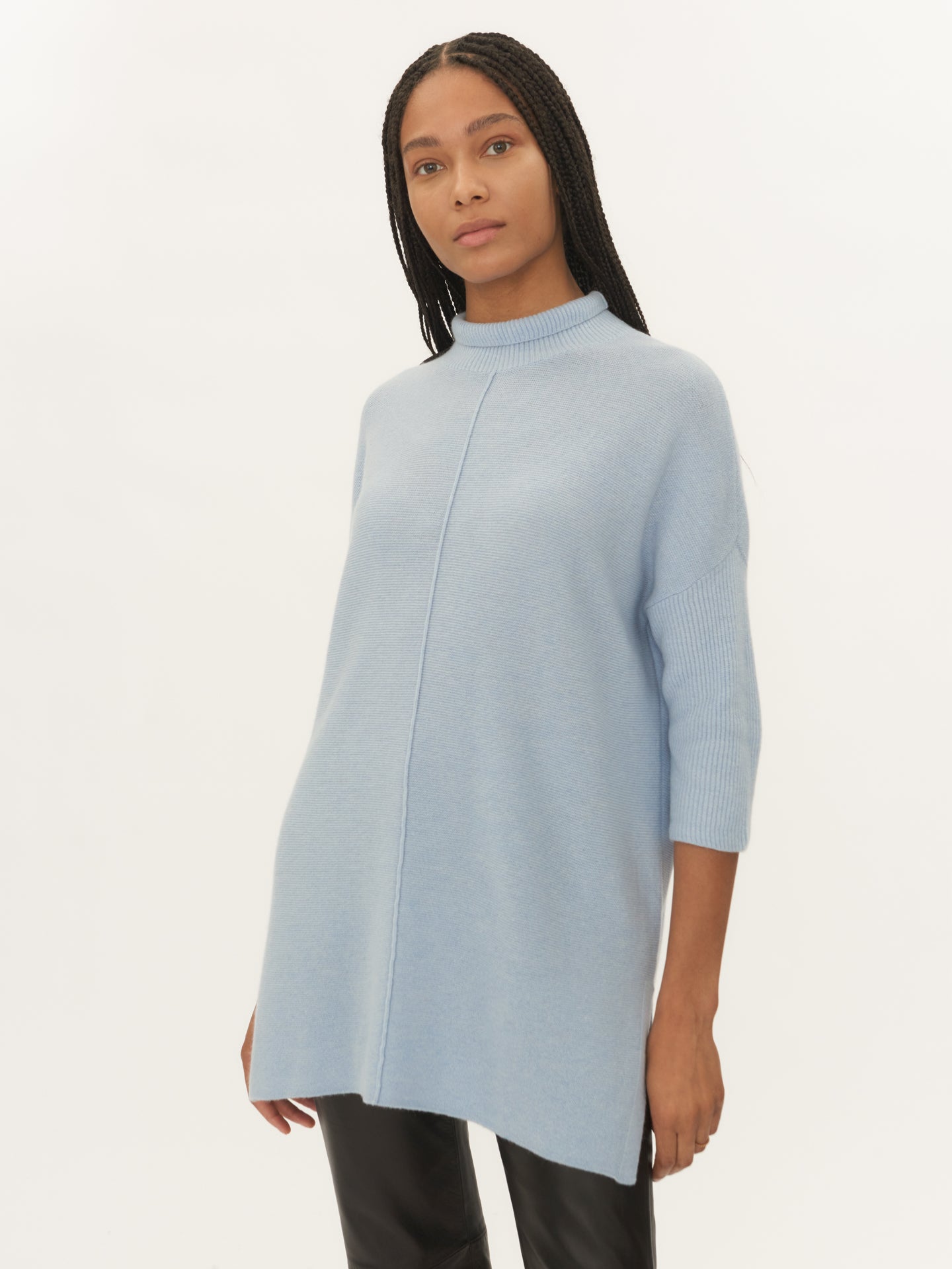 Women's Cashmere Long High Neck Sweater Winter Sky - Gobi Cashmere