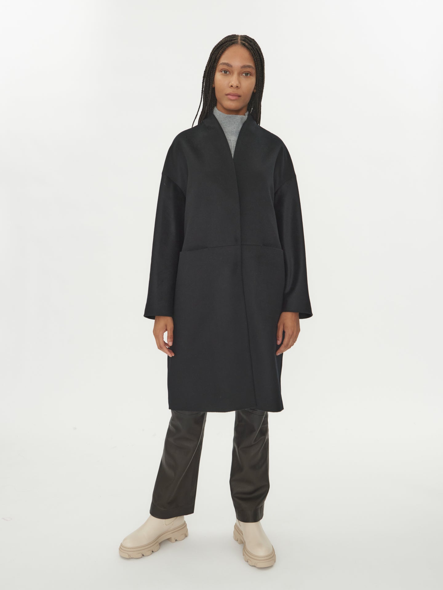 Women's Cashmere Stand Collar Coat Black - Gobi Cashmere