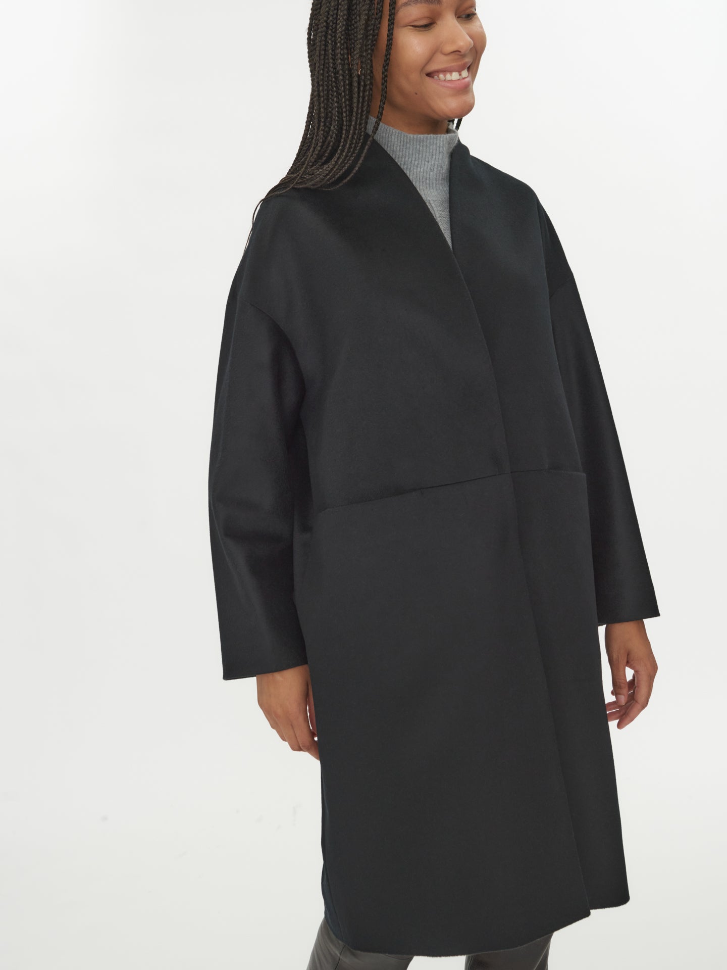 Women's Cashmere Stand Collar Coat Black - Gobi Cashmere