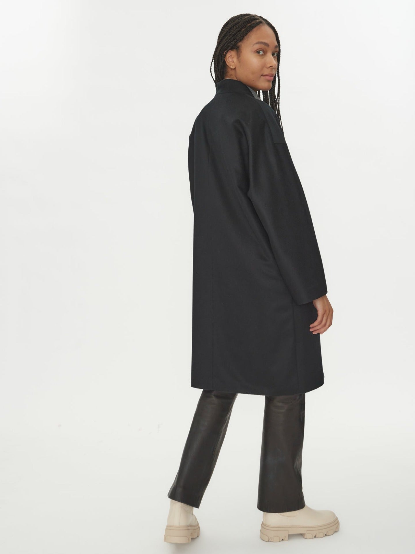 Women's Cashmere Stand Collar Coat Black - Gobi Cashmere