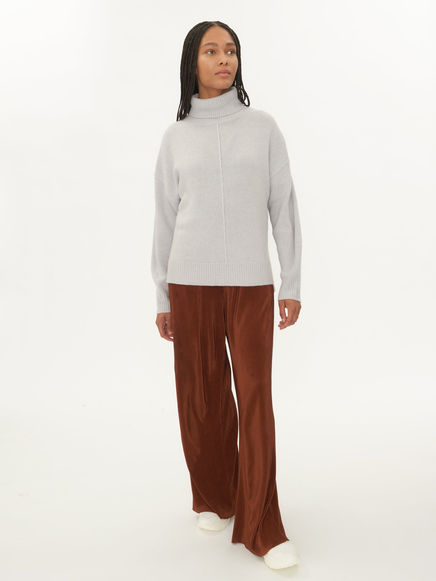 Women's Cashmere Loose Turtle Neck Sweater Arctic Ice - Gobi Cashmere