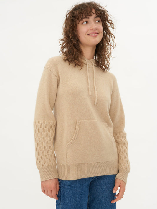 Women's Cashmere Classic Hoodie Beige - Gobi Cashmere