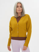 Women's Cashmere Monochrome Cardigan Lemon Curry - Gobi Cashmere #color_lemon-curry