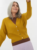 Women's Cashmere Monochrome Cardigan Lemon Curry - Gobi Cashmere #color_lemon-curry