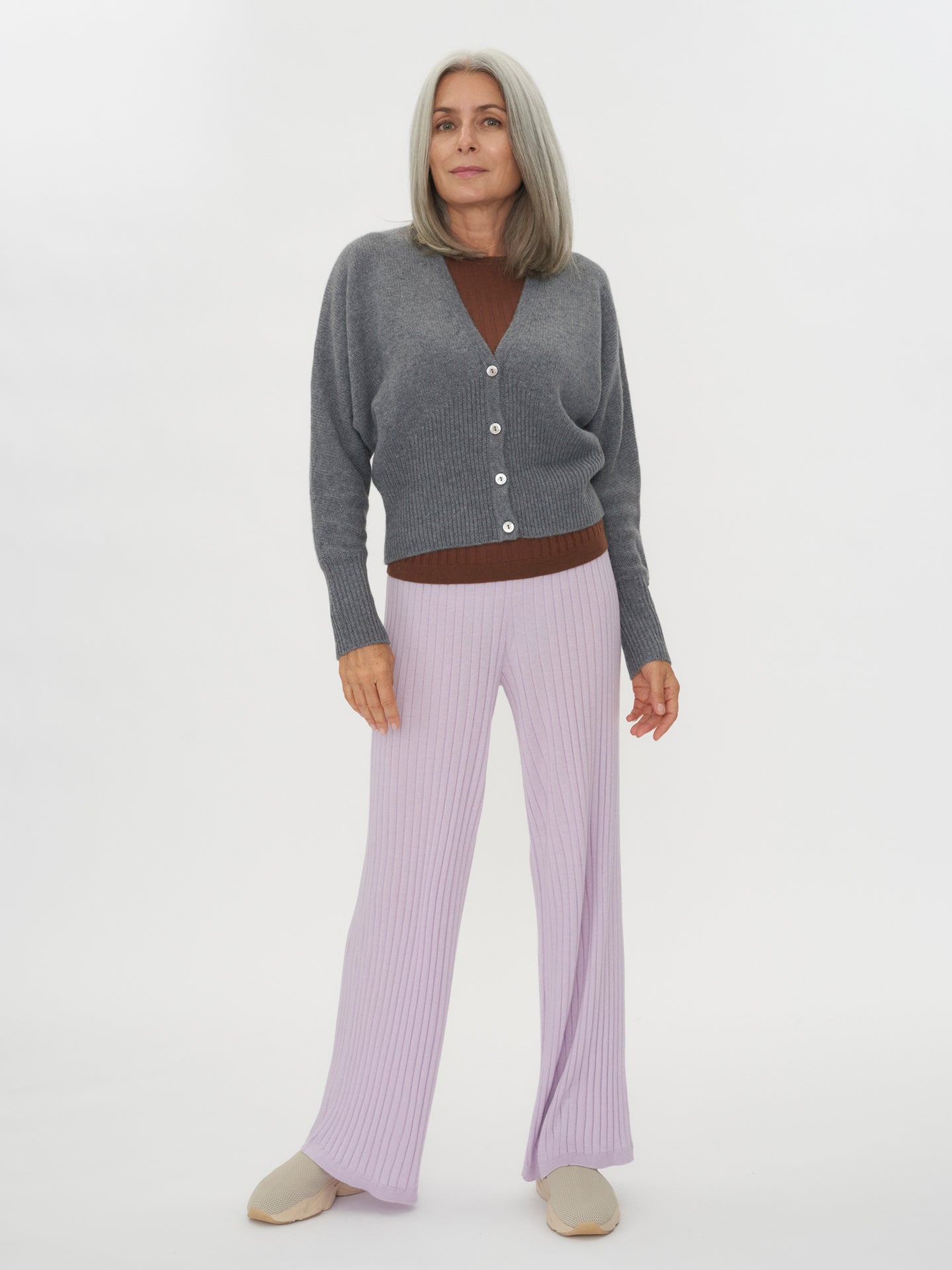 Women's Cashmere Monochrome Cardigan Dim Gray - Gobi Cashmere