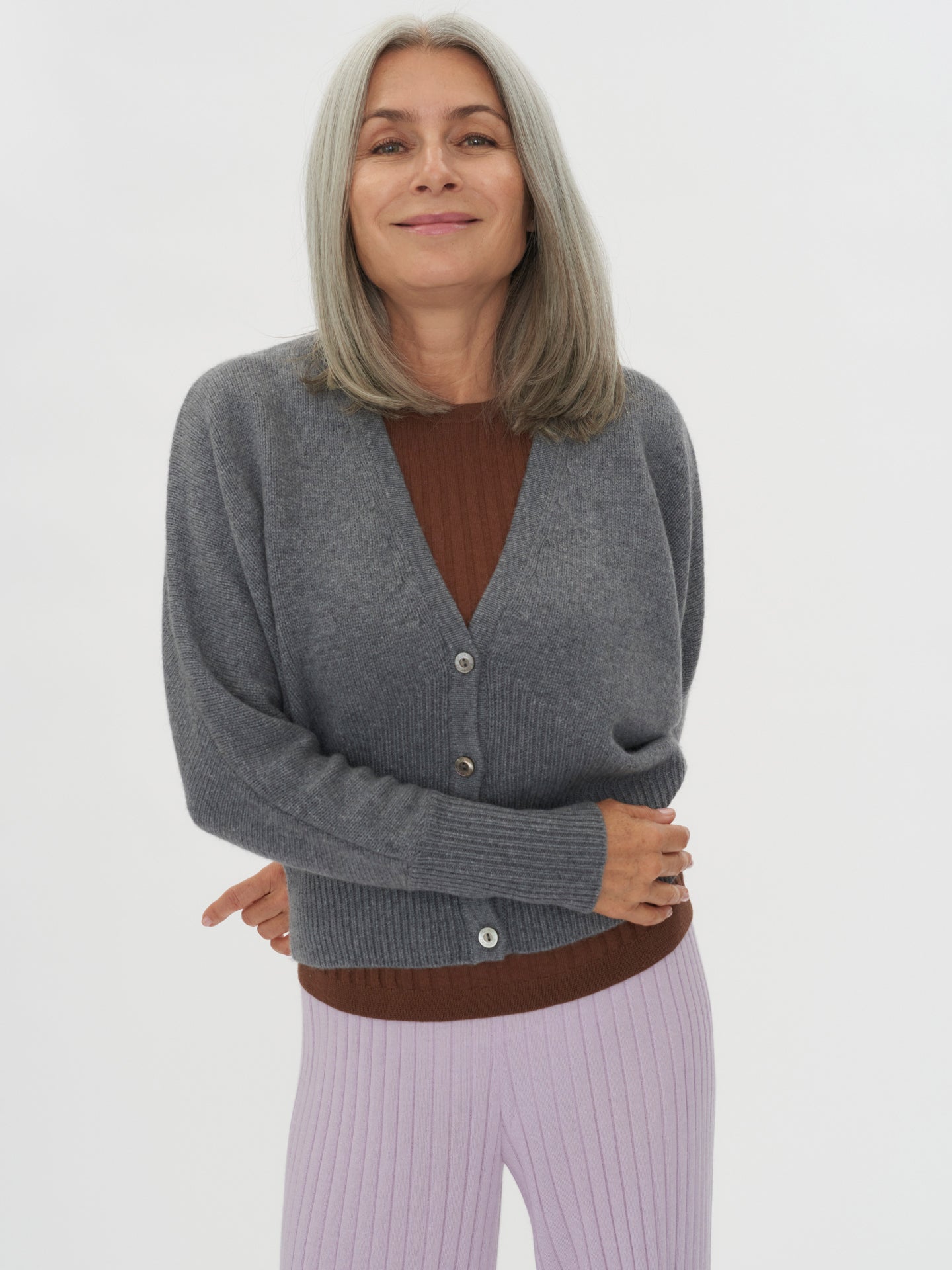 Women's Cashmere Monochrome Cardigan Dim Gray - Gobi Cashmere