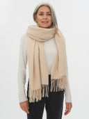 Unisex Cashmere Oversized Woven Scarf Taupe - Gobi Cashmere