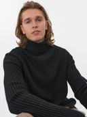 Men's Rib Knit Turtle Neck Black - Gobi Cashmere #color_black