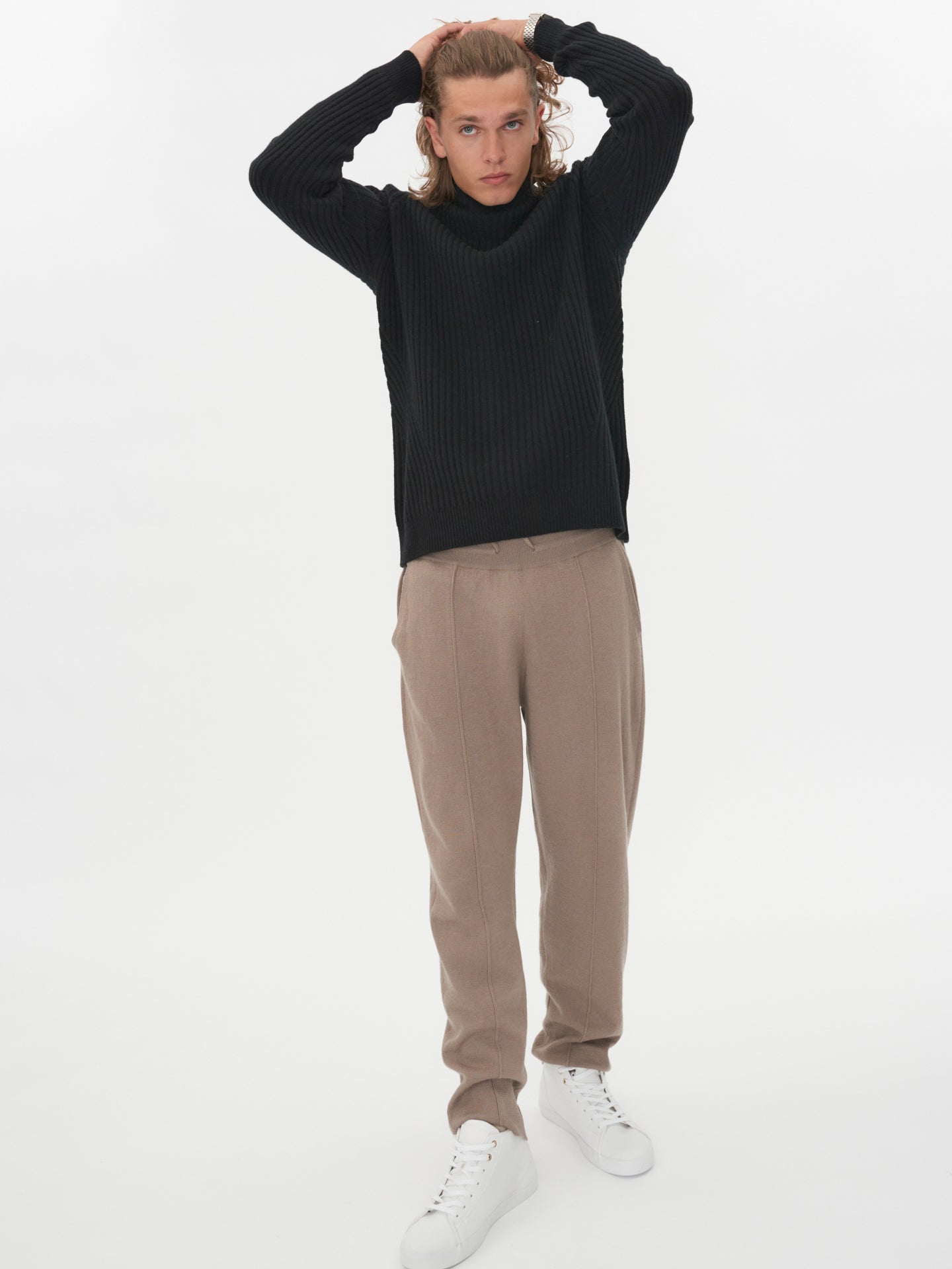 Men's Rib Knit Turtle Neck Black - Gobi Cashmere